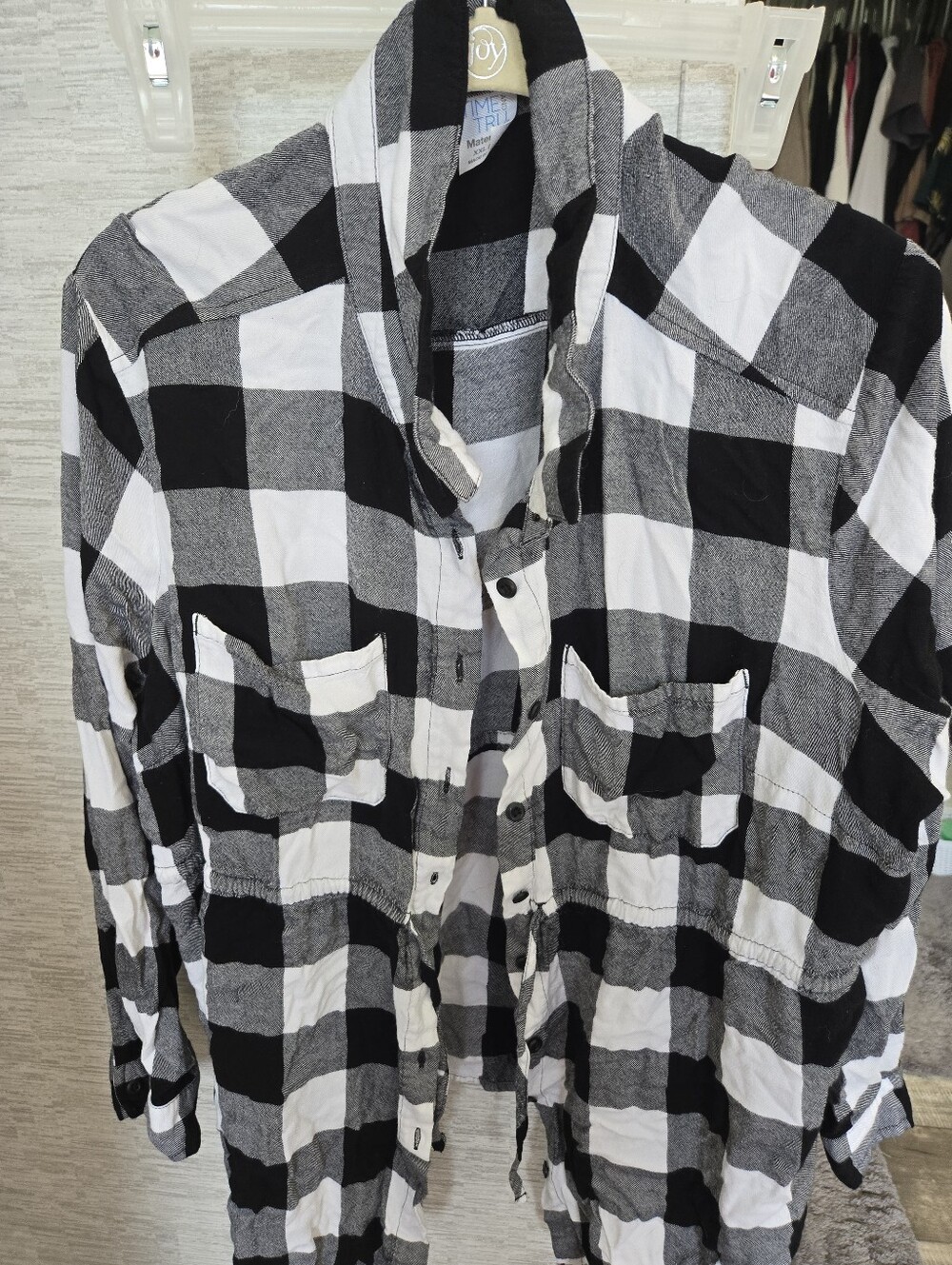 Womens Maternity Black & White Plaid Button-Up Shirt